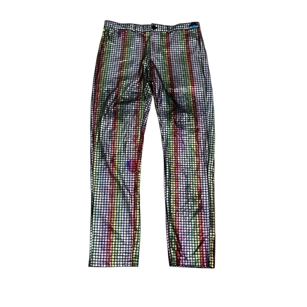 Metallic shiny prism disco ball pants men’s medium women’s 12 14 L 32” waist